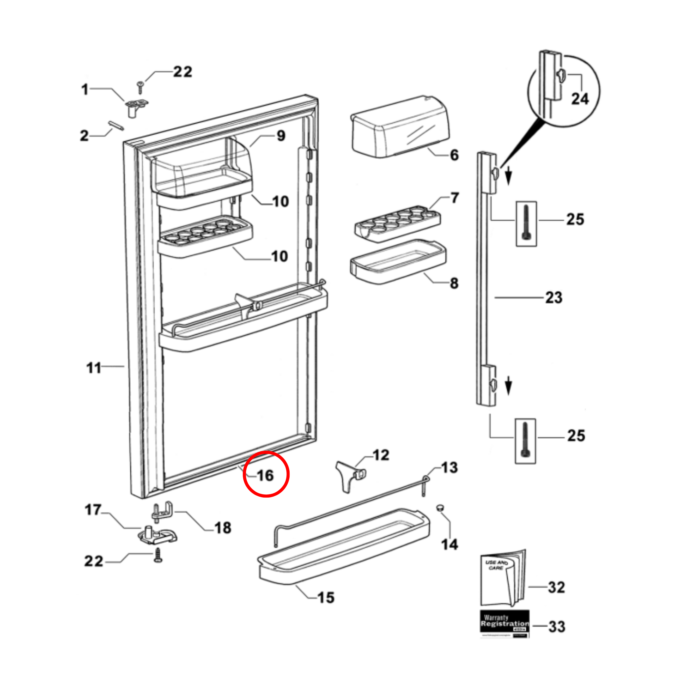 845424P Fisher & Paykel Fridge Door Seal Push In Type - 883067P