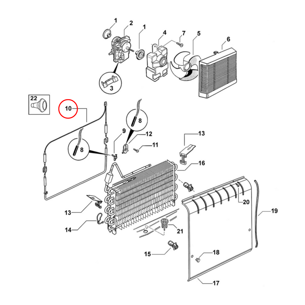 Parts diagram showing 847020 for Fisher & Paykel fridge models