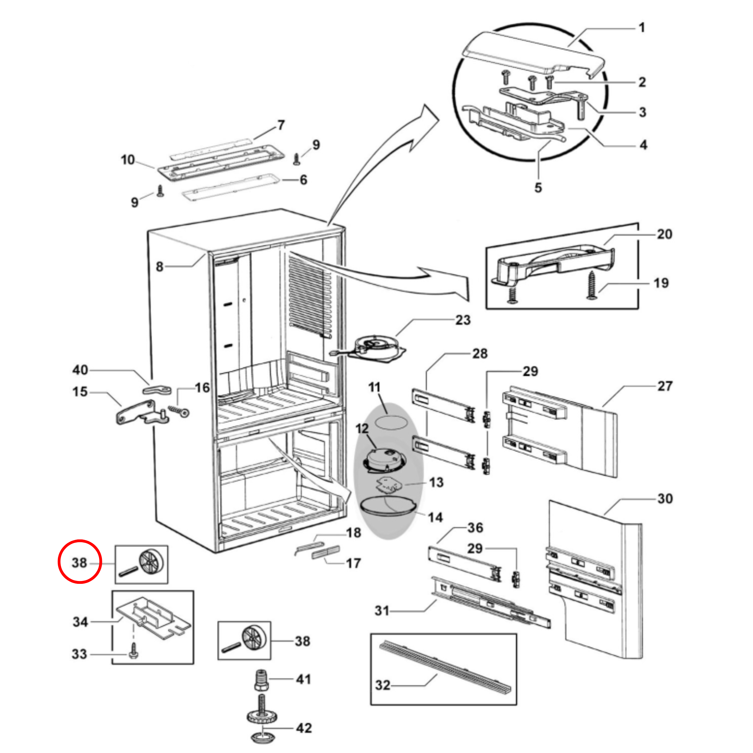 Parts diagram showing 847316P for Fisher & Paykel fridge models