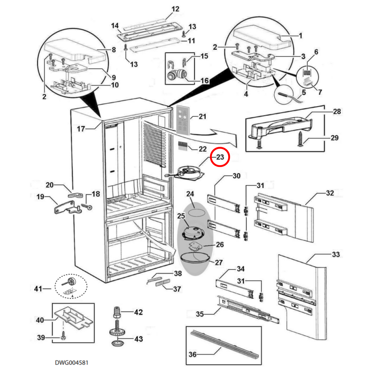 Parts diagram showing 848320P for Fisher & Paykel fridge models