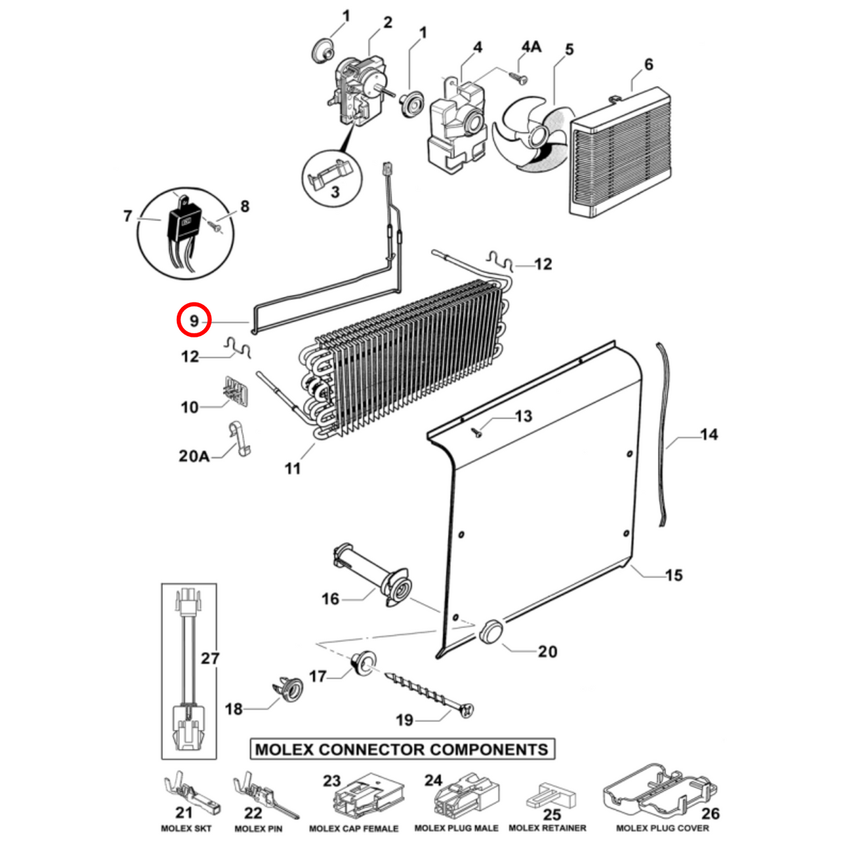 Parts diagram showing 855387P for Fisher & Paykel fridge models