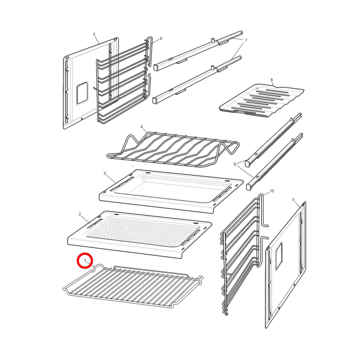 Parts diagram showing 85803270012920 for Westinghouse oven models