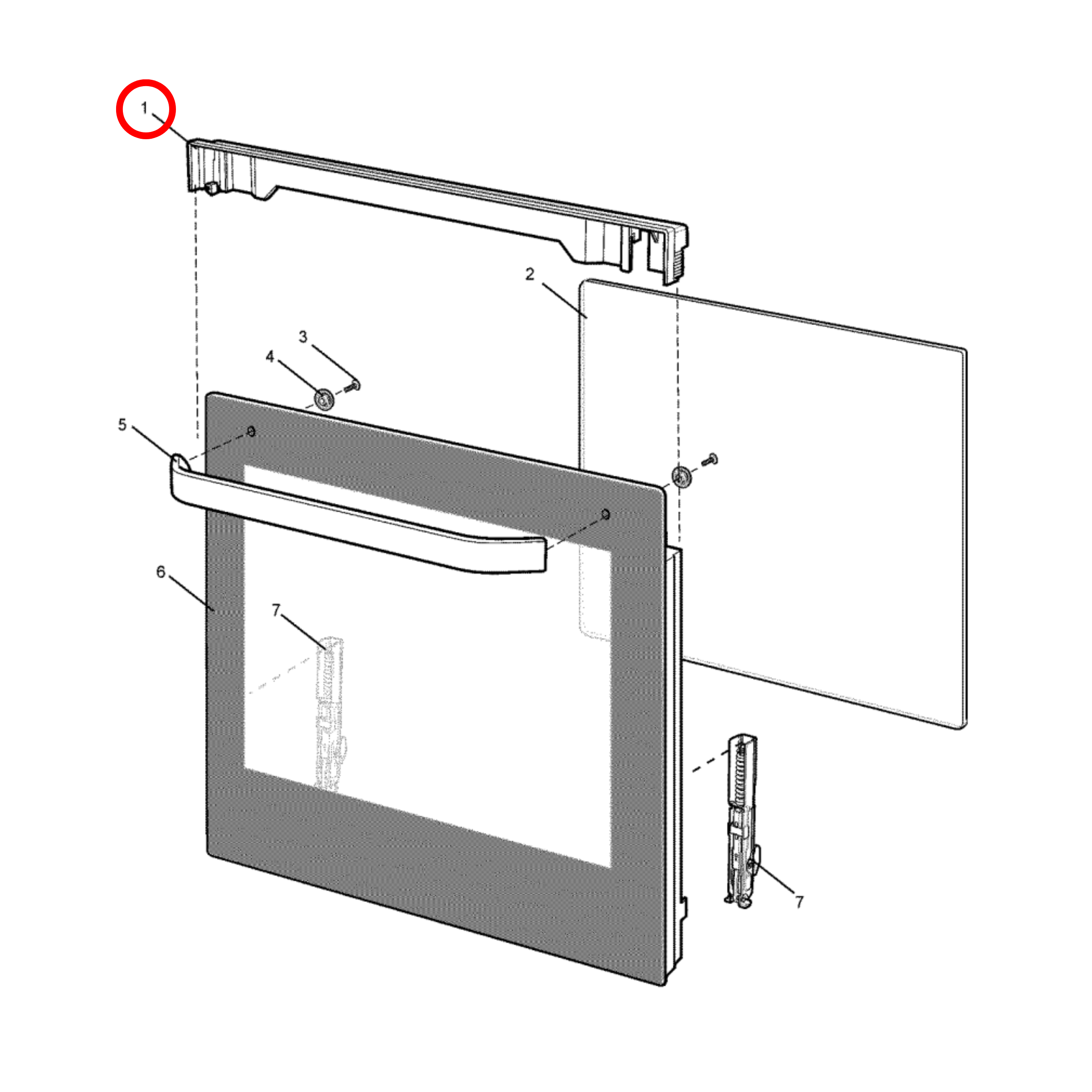 85805450029244 Chef, Westinghouse Oven Door Trim Upper Vented 2 Glass - 0545002924