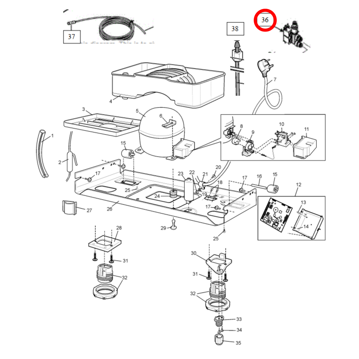 Parts diagram showing 85814605896 for Electrolux & Westinghouse fridge models