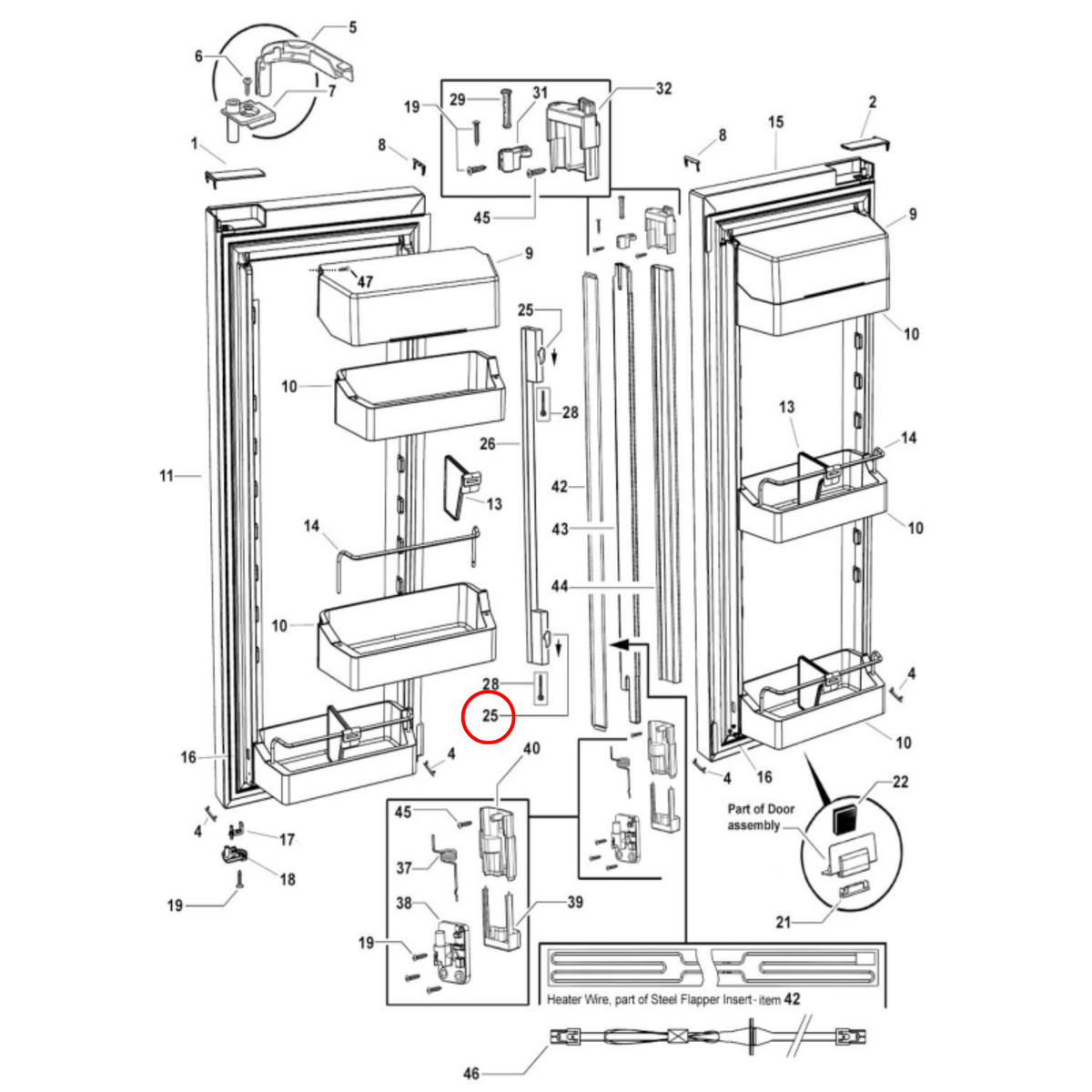 Parts diagram showing 860795P for Fisher & Paykel fridge models