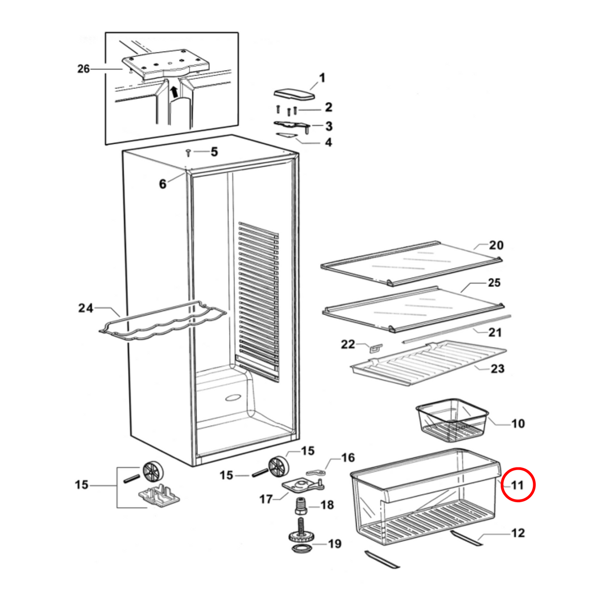 Parts diagram showing 876537 for Fisher & Paykel fridge models