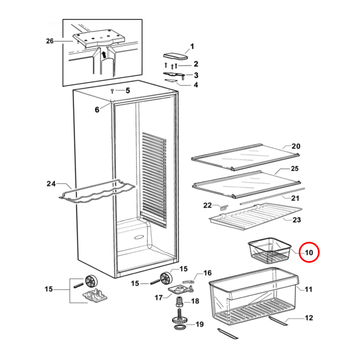 Parts diagram showing 876538 for Fisher & Paykel fridge models