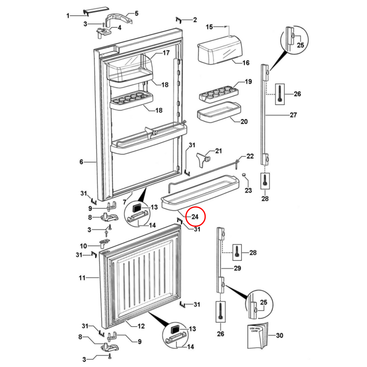 Parts diagram showing 882688 for Fisher & Paykel fridge models