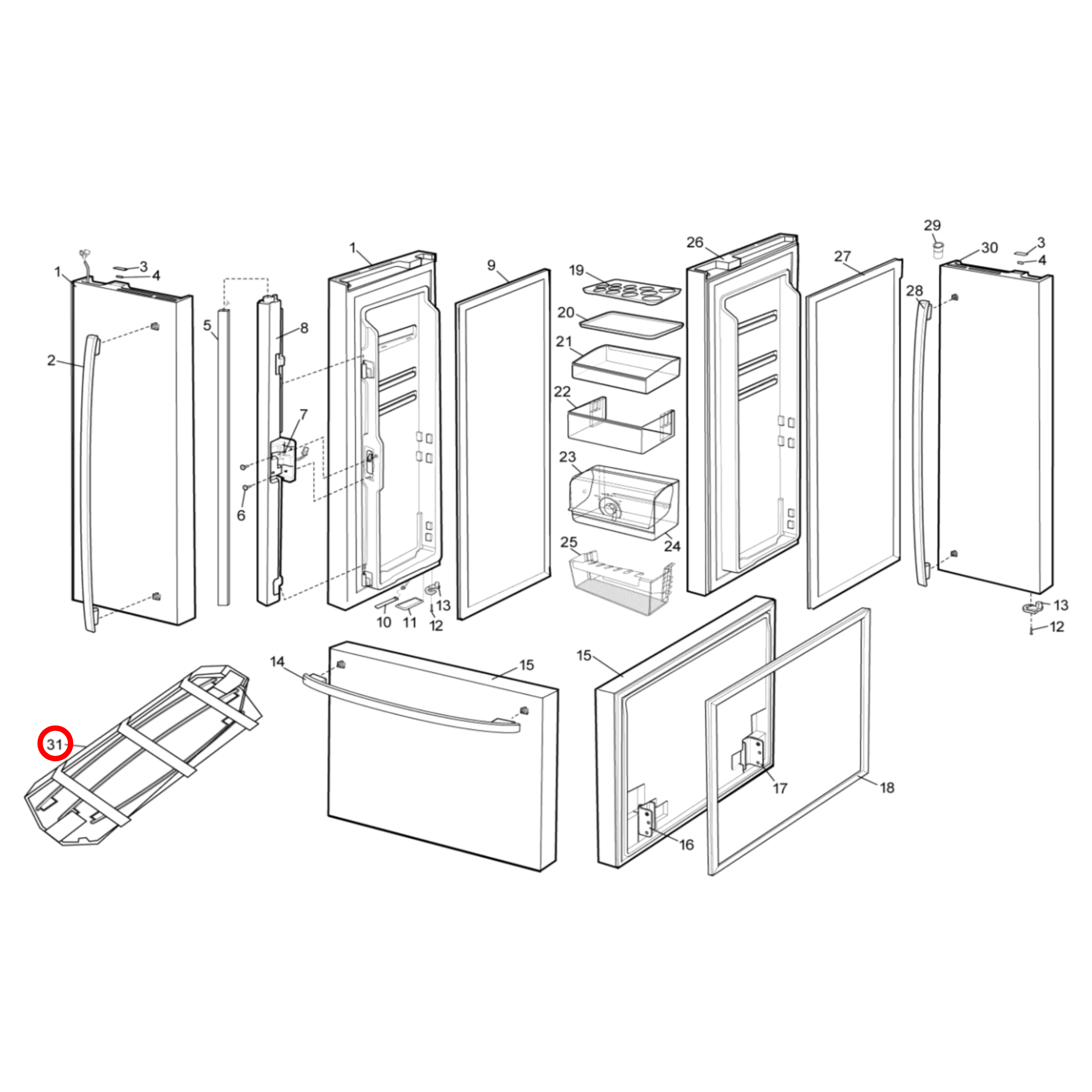 140023311123 Westinghouse Fridge Handle Set - A02331104, A02331112