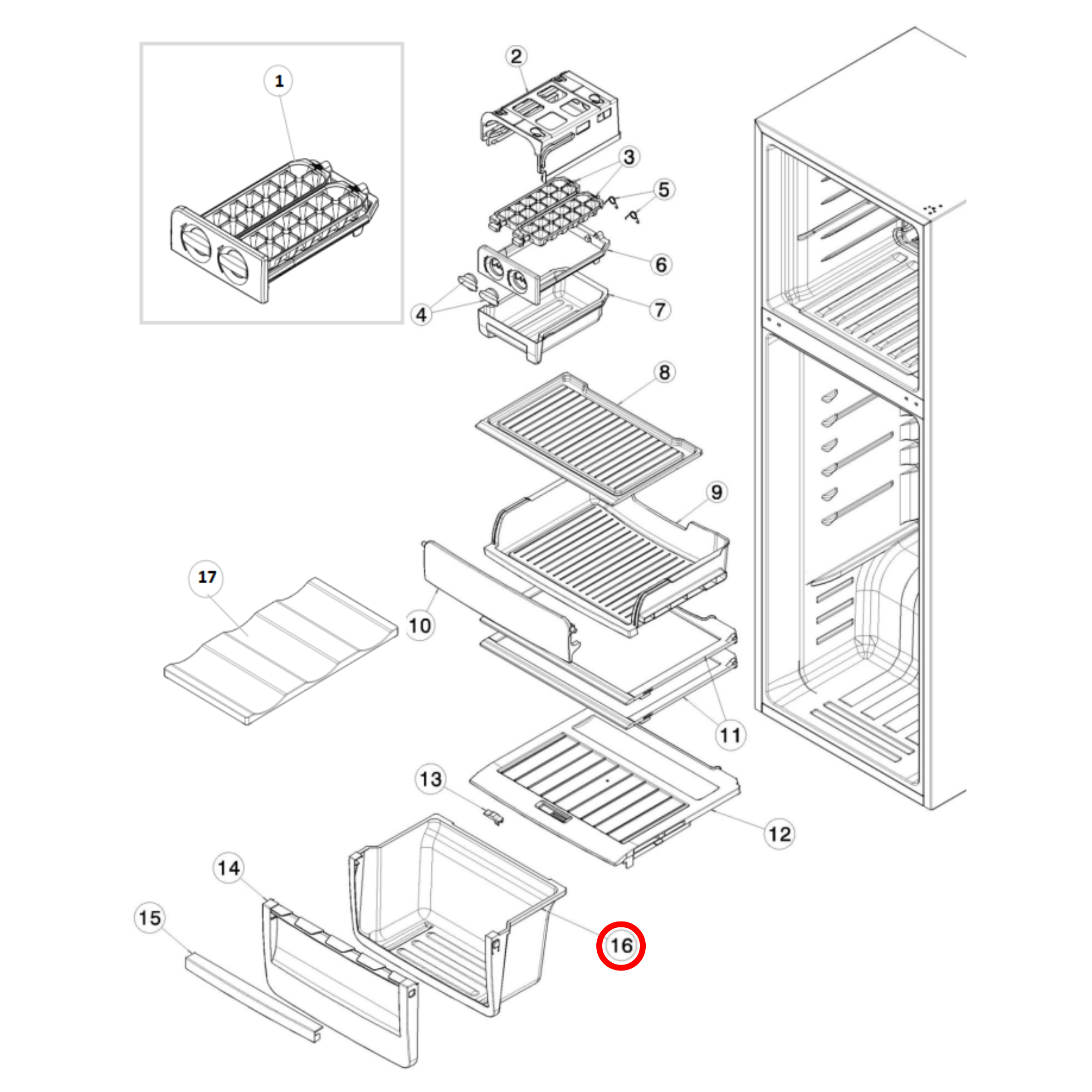 140025303011 Kelvinator, Westinghouse Fridge Crisper Drawer Assembly - A02530301