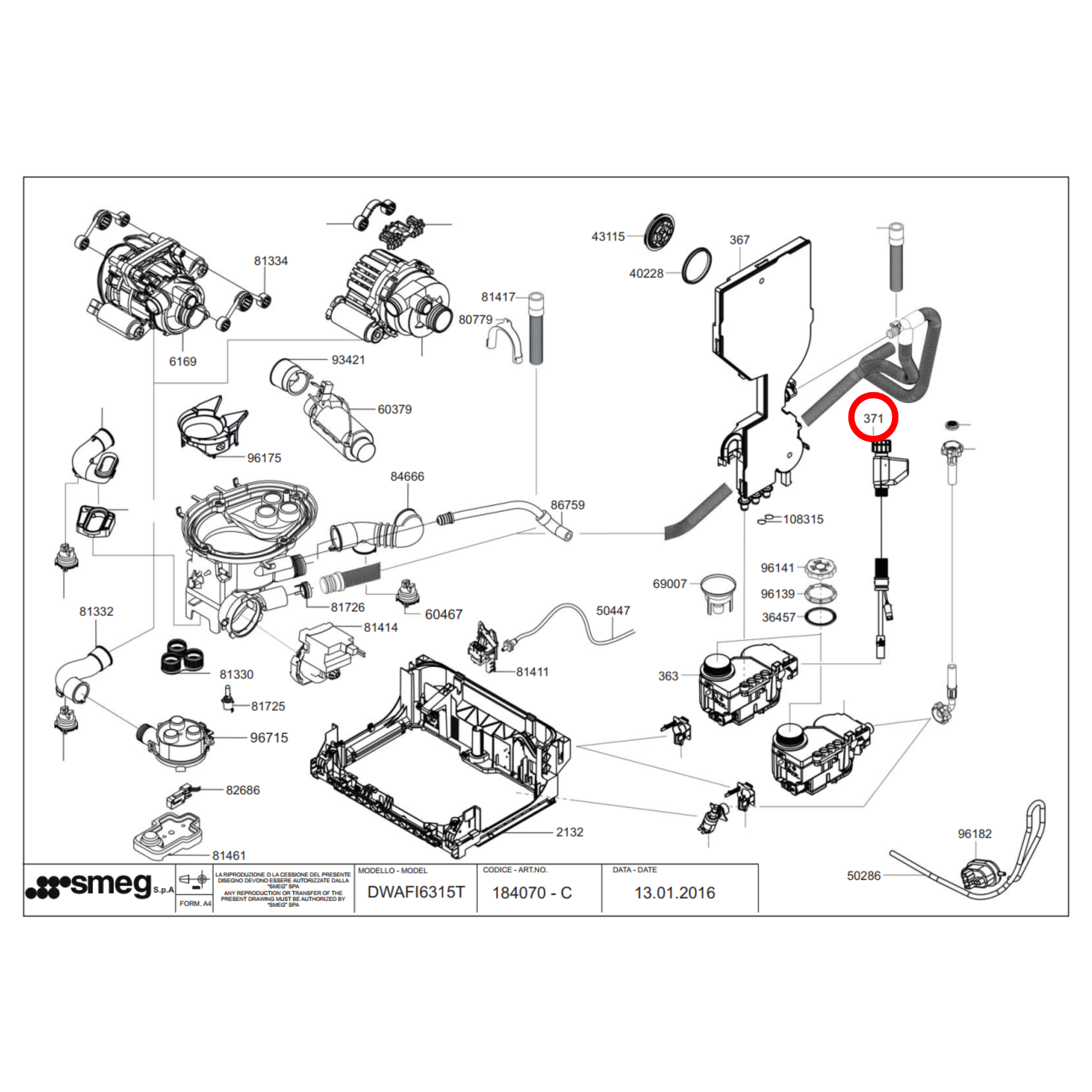 C00372679 Ariston, Smeg Dishwasher Aquastop Hose - 758974507, 482000023524