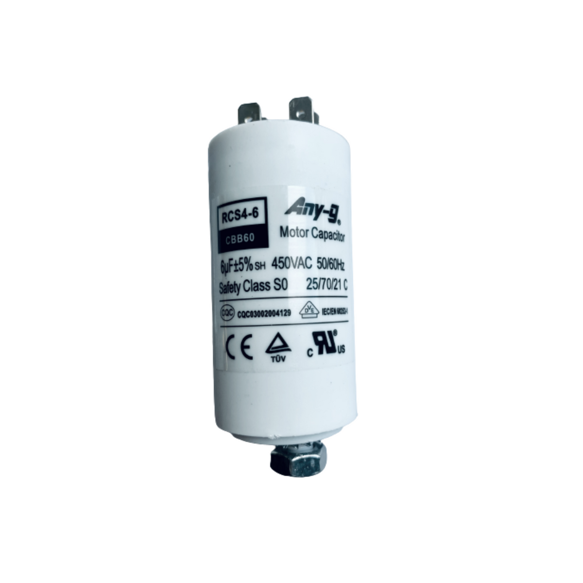 6uF 450V CAP006 63X30Mm Plastic With Stud (M8) to suit Capacitor