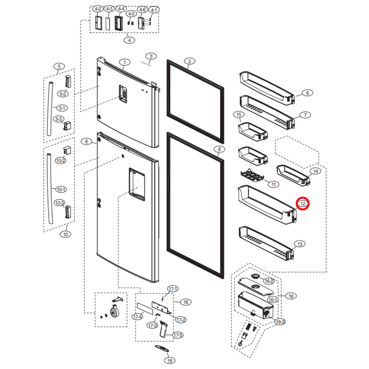 Parts diagram showing DA63-04792A for Samsung fridge models