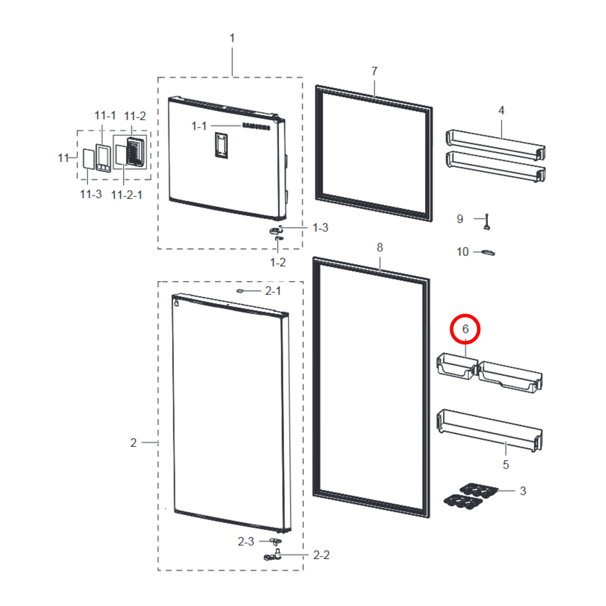 Parts diagram showing DA63-07388A for Samsung fridge models