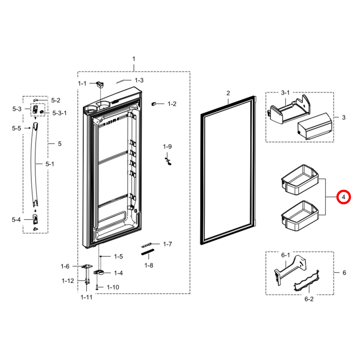 Parts diagram showing DA97-07541A for Samsung fridge models