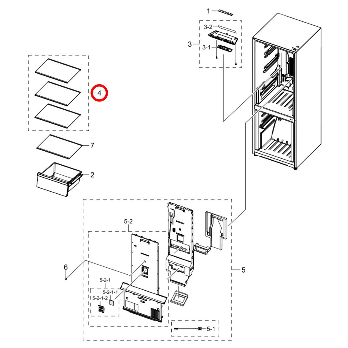 Parts diagram showing DA97-17517A for Samsung fridge models