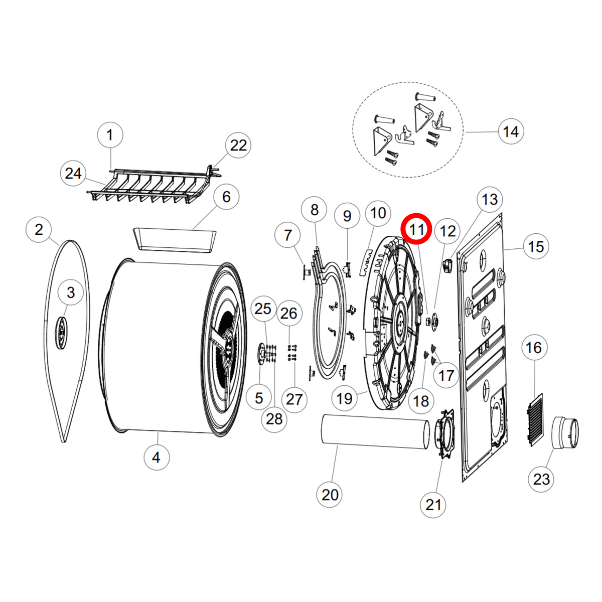 Parts diagram showing H0020203069 for Fisher & Paykel dryer models