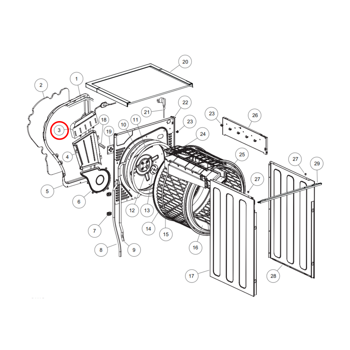 Parts diagram showing H0024000291A for Fisher & Paykel & Haier dryer models