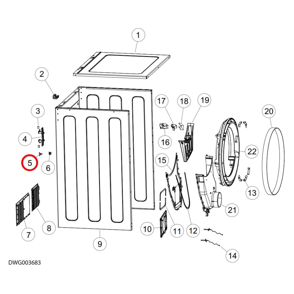 Parts diagram showing H0030200784A for Fisher & Paykel & Haier dryer models