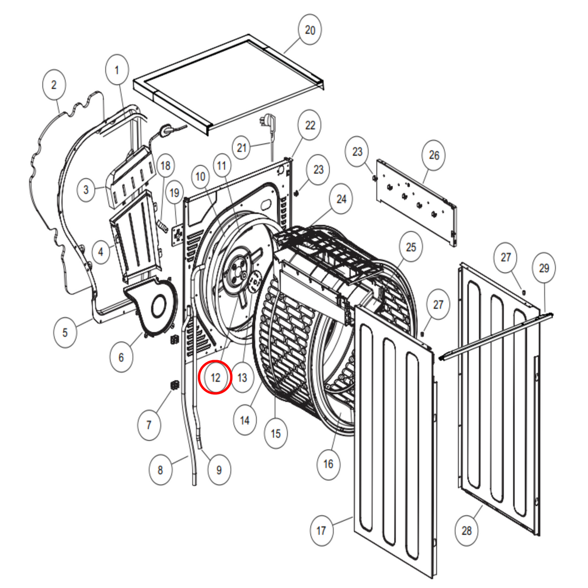 Parts diagram showing H0030201590 for Haier & Fisher & Paykel dryer models