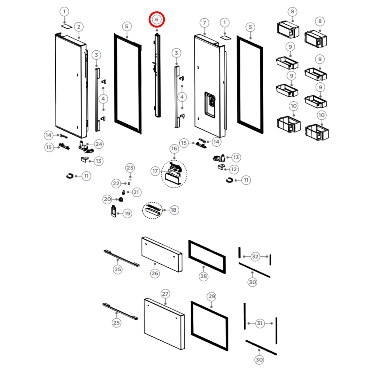 Parts diagram showing H0060851911 for Fisher & Paykel fridge models