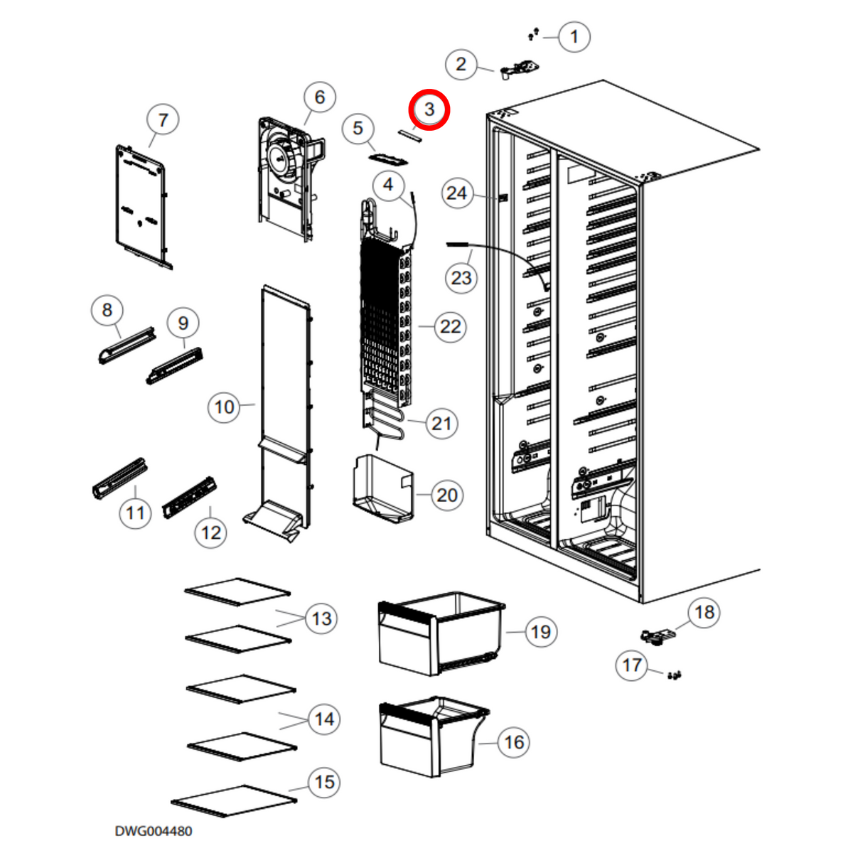 Parts diagram showing H0064001827 for Haier fridge models