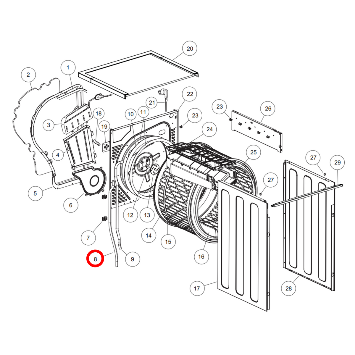 Parts diagram showing H0180200012 for Fisher & Paykel dryer models