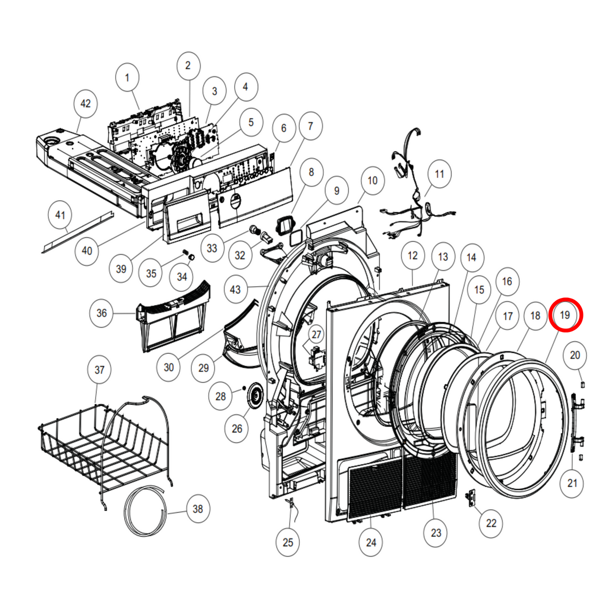 Parts diagram showing H0180200150 for Fisher & Paykel dryer models