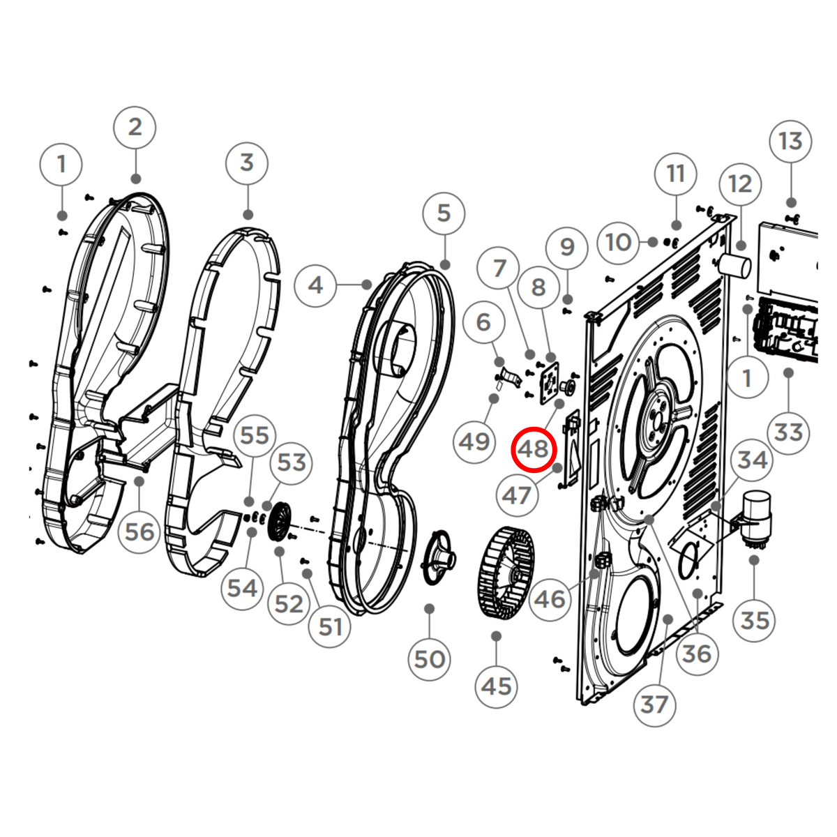 Parts diagram showing H0180200486 for Fisher & Paykel dryer models