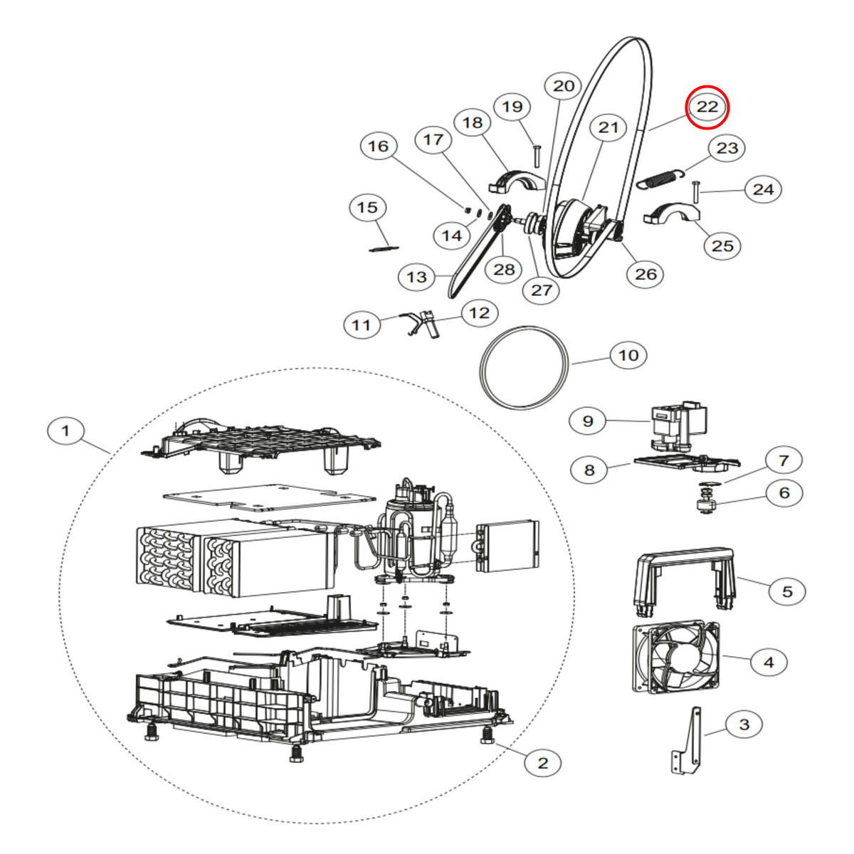 Parts diagram showing H0180300006B for Fisher & Paykel & Haier dryer models