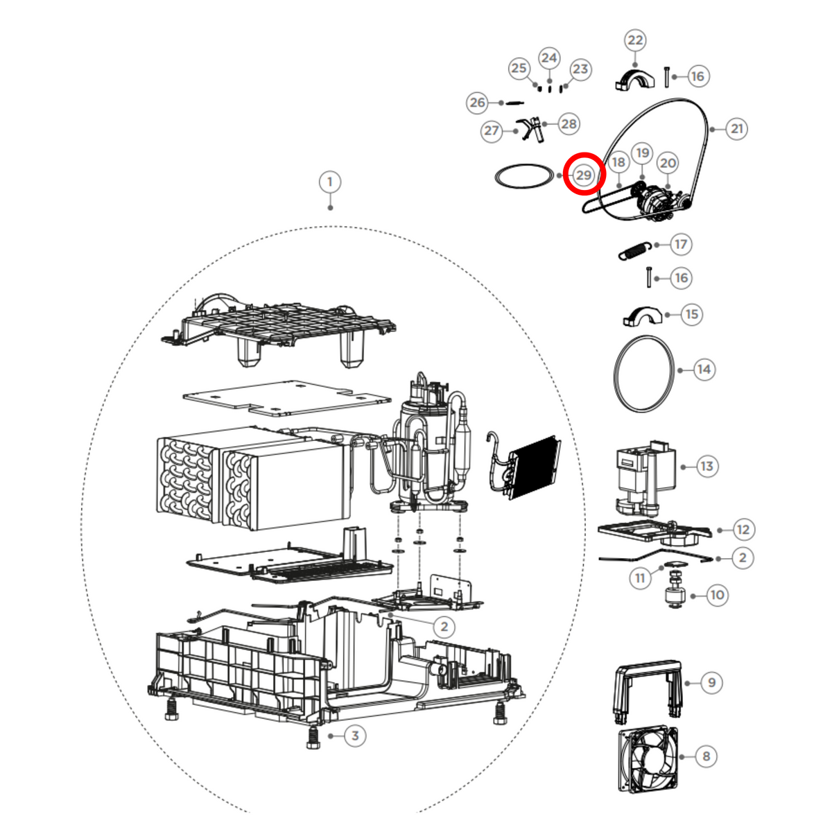 Parts diagram showing H0180300058 for Fisher & Paykel & Haier dryer models
