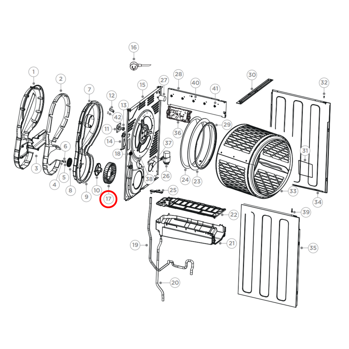 Parts diagram showing H0180800230 for Fisher & Paykel dryer models