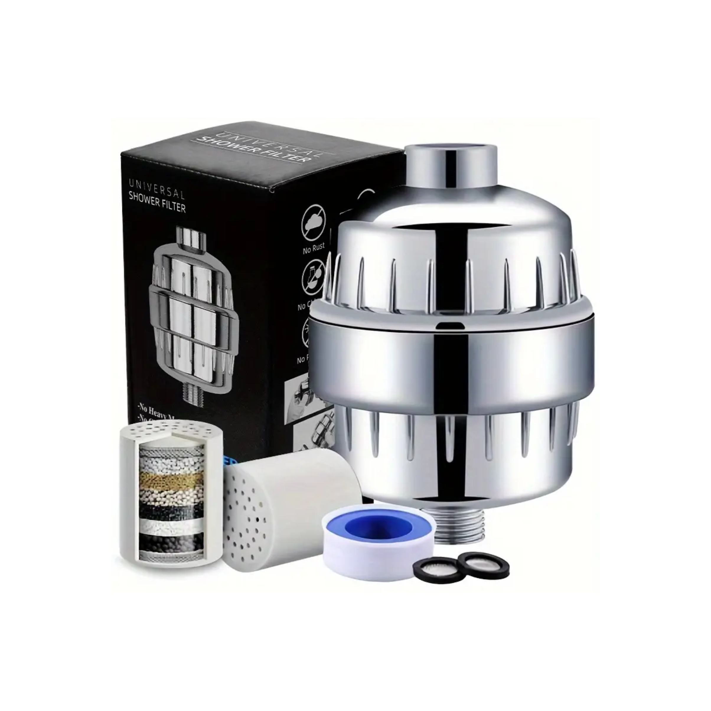 SF650 High Output Universal Shower Filter System With 12 Stage Cartridge Black Box Version Chrome