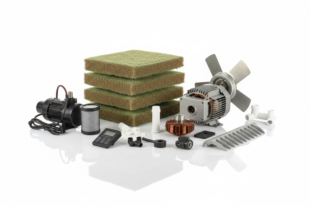 Evaporative cooler spare parts including evap pumps, fan motors, float valves and cooling pads for evaporative air conditioner repairs – evap cooler parts Australia