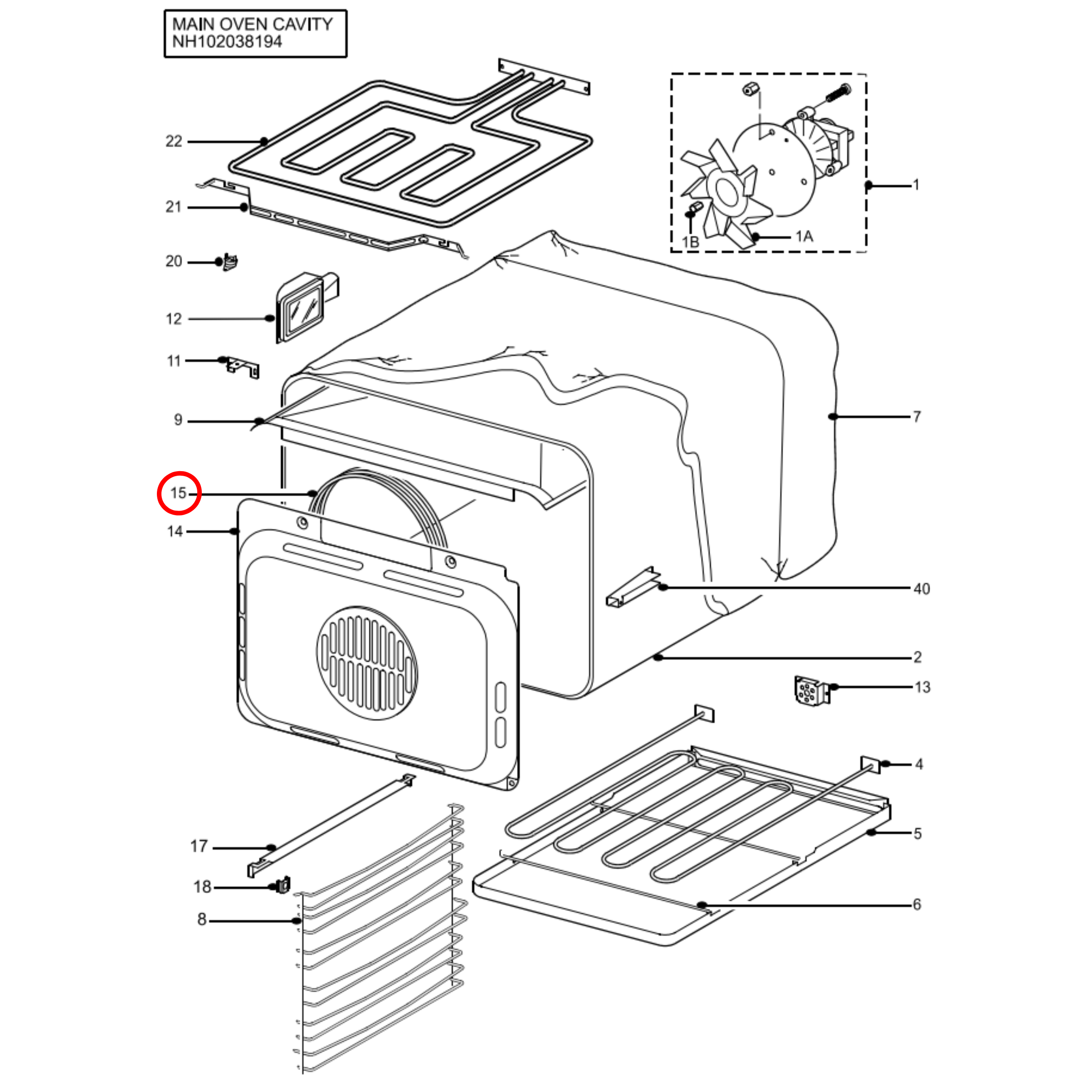 3117704001 AEG Oven Fan Forced Heating Element - 3116448006