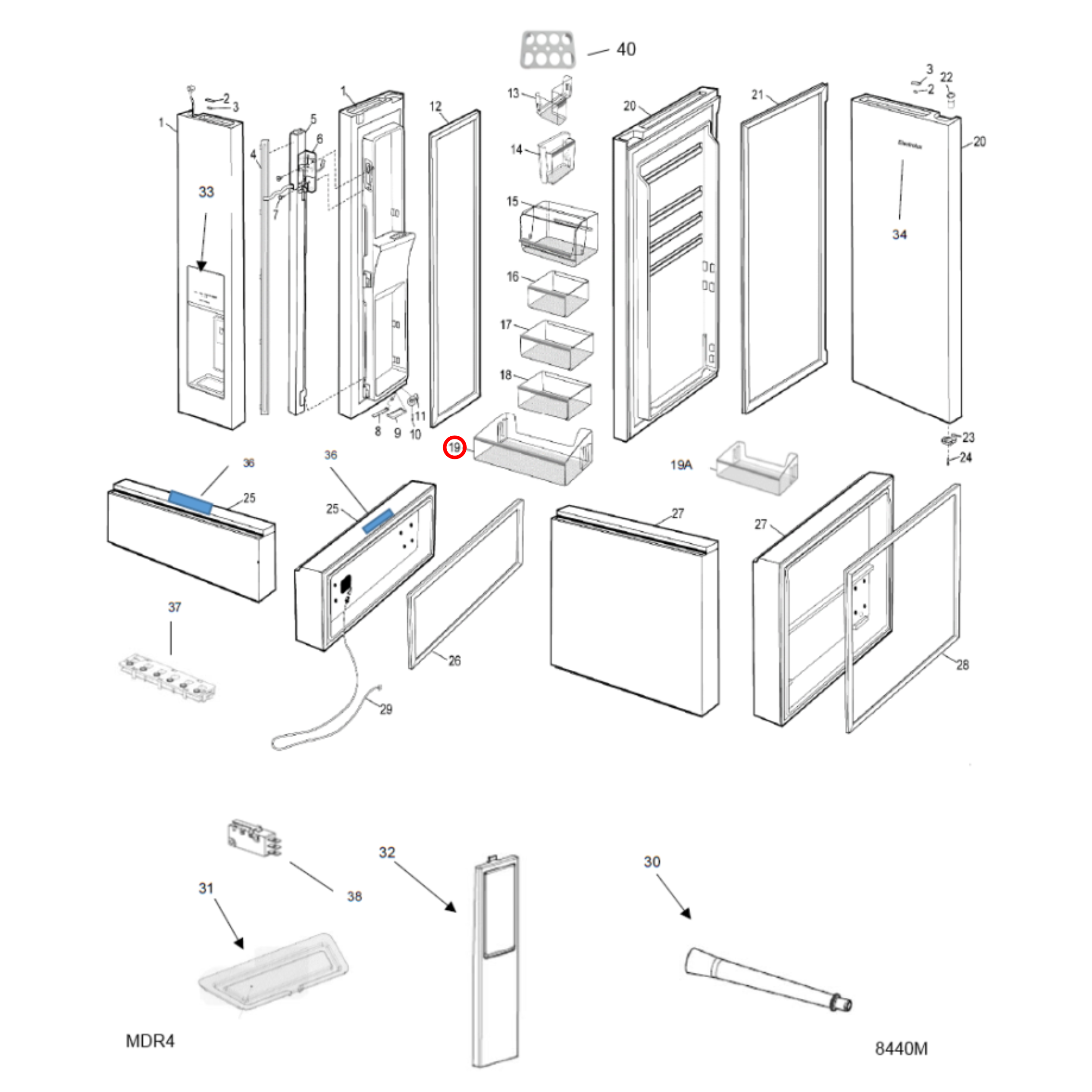140073434015 Electrolux Fridge  Bottom Door Shelf - A07343401