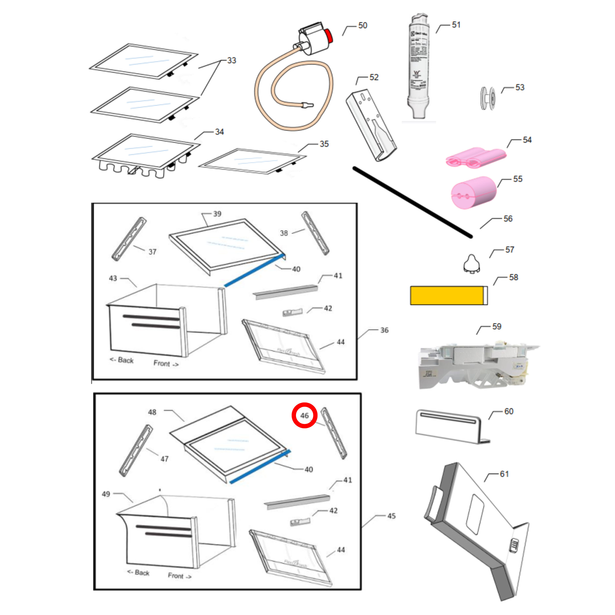 4055892980 Westinghouse Fridge Drawer Guide Rail Lower Right - 890128765