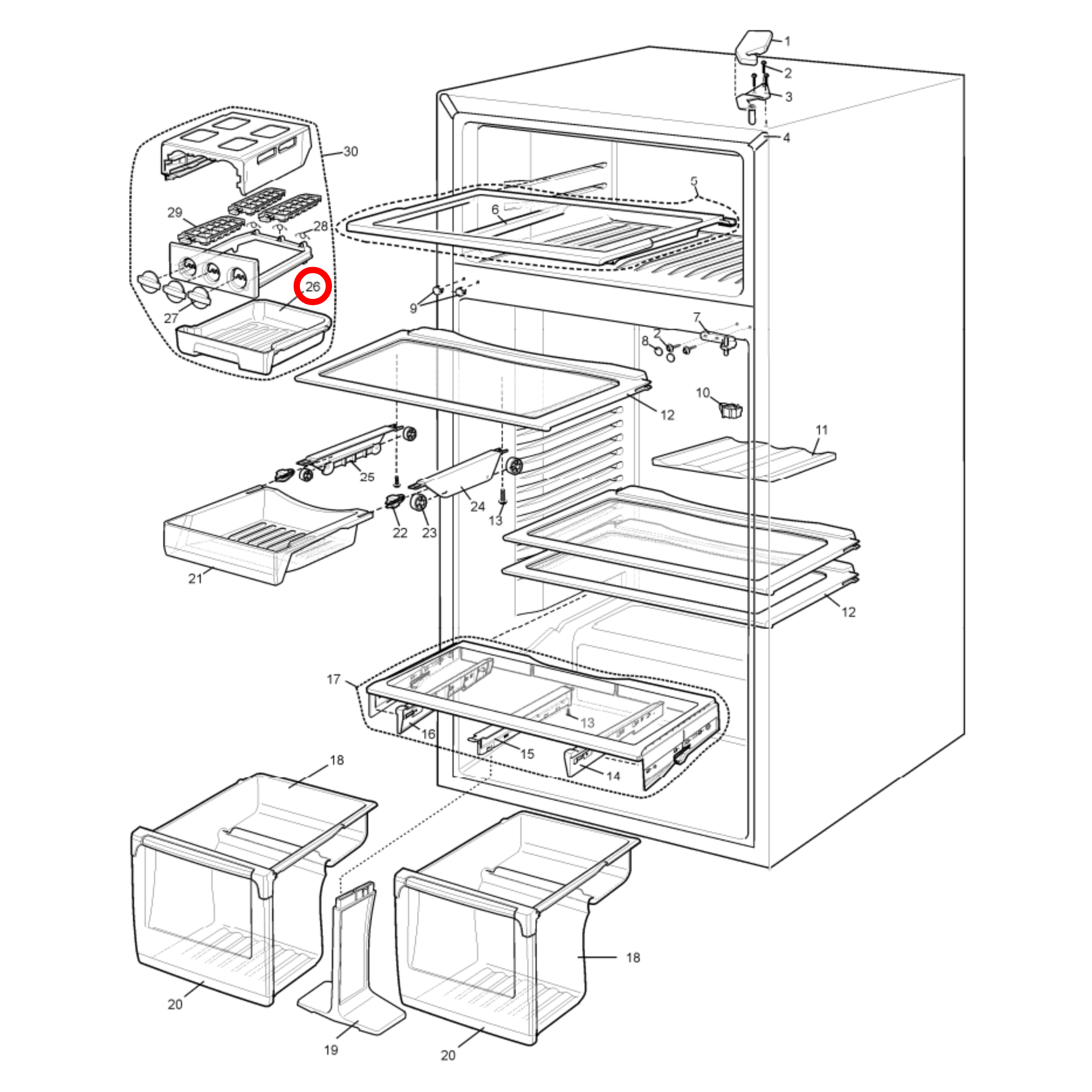 1760008714 Electrolux, Westinghouse Fridge Ice Bin - 1451388