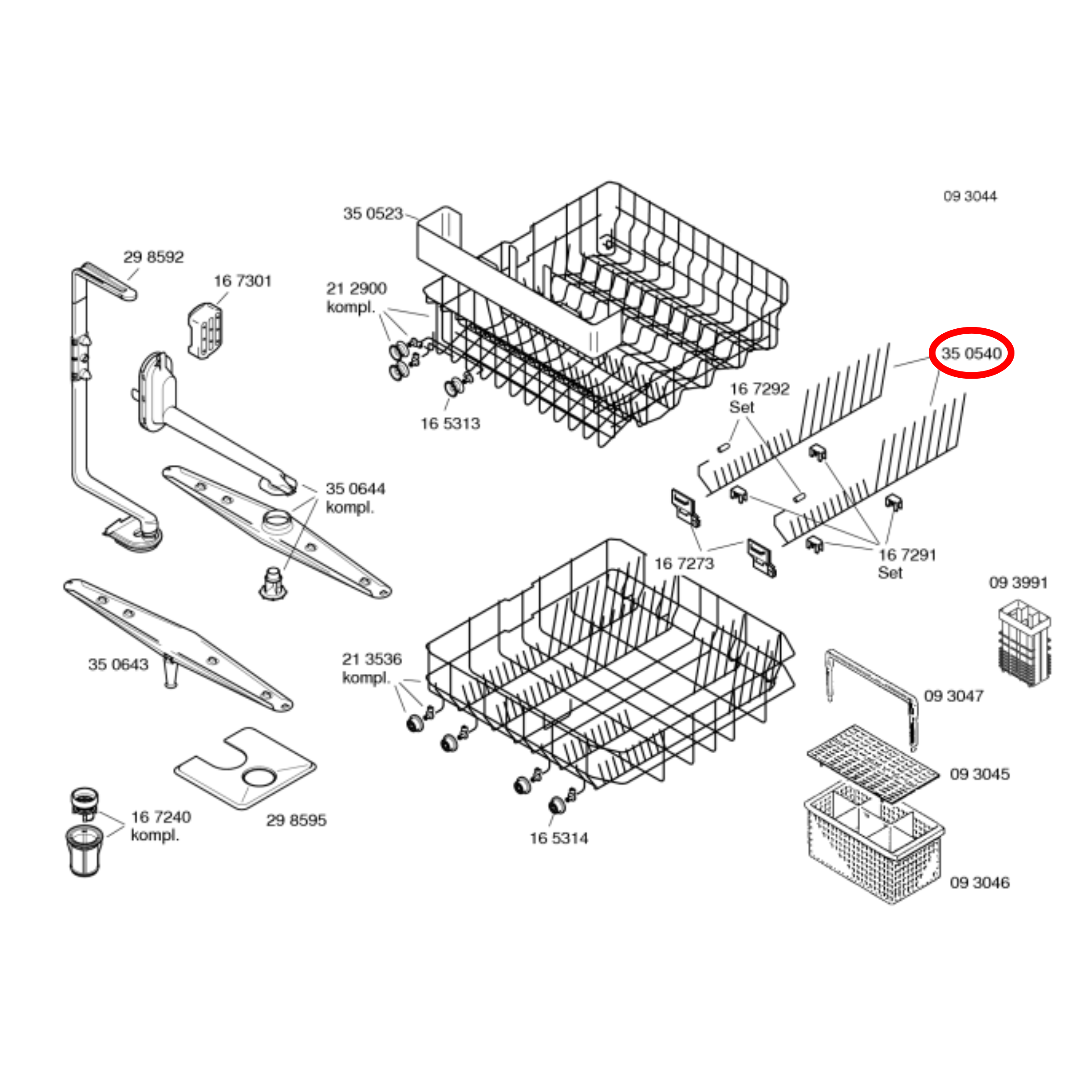 00357872 Bosch, Gaggenau Dishwasher Bottom Basket Crock Insert - 00446832, 00350540