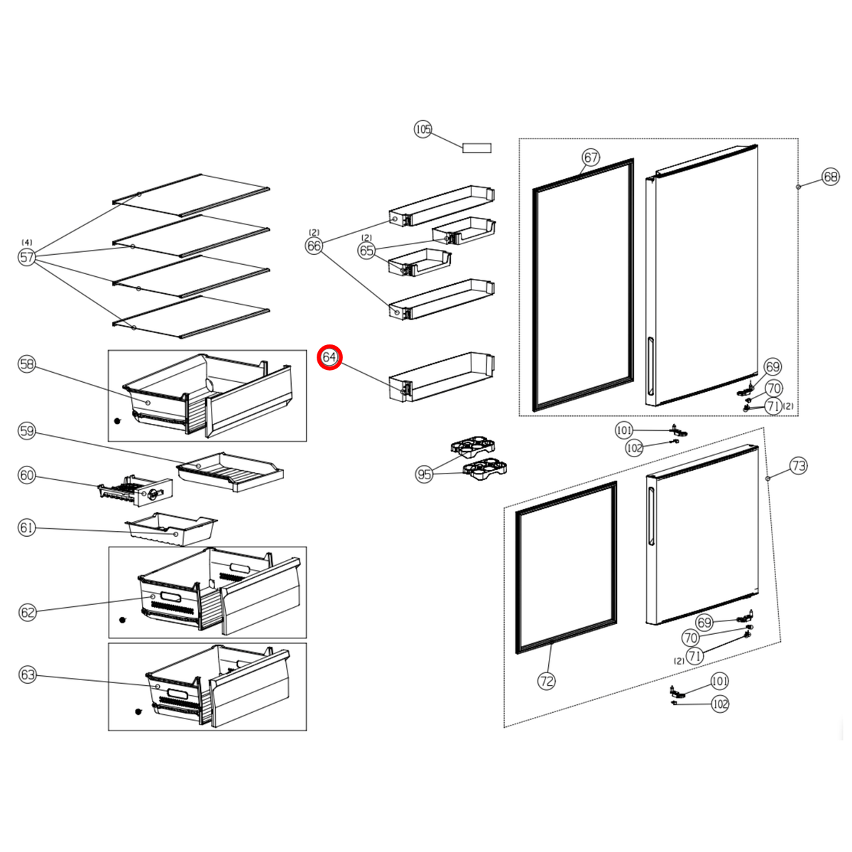 Parts diagram showing K1973699 for Hisense fridge models