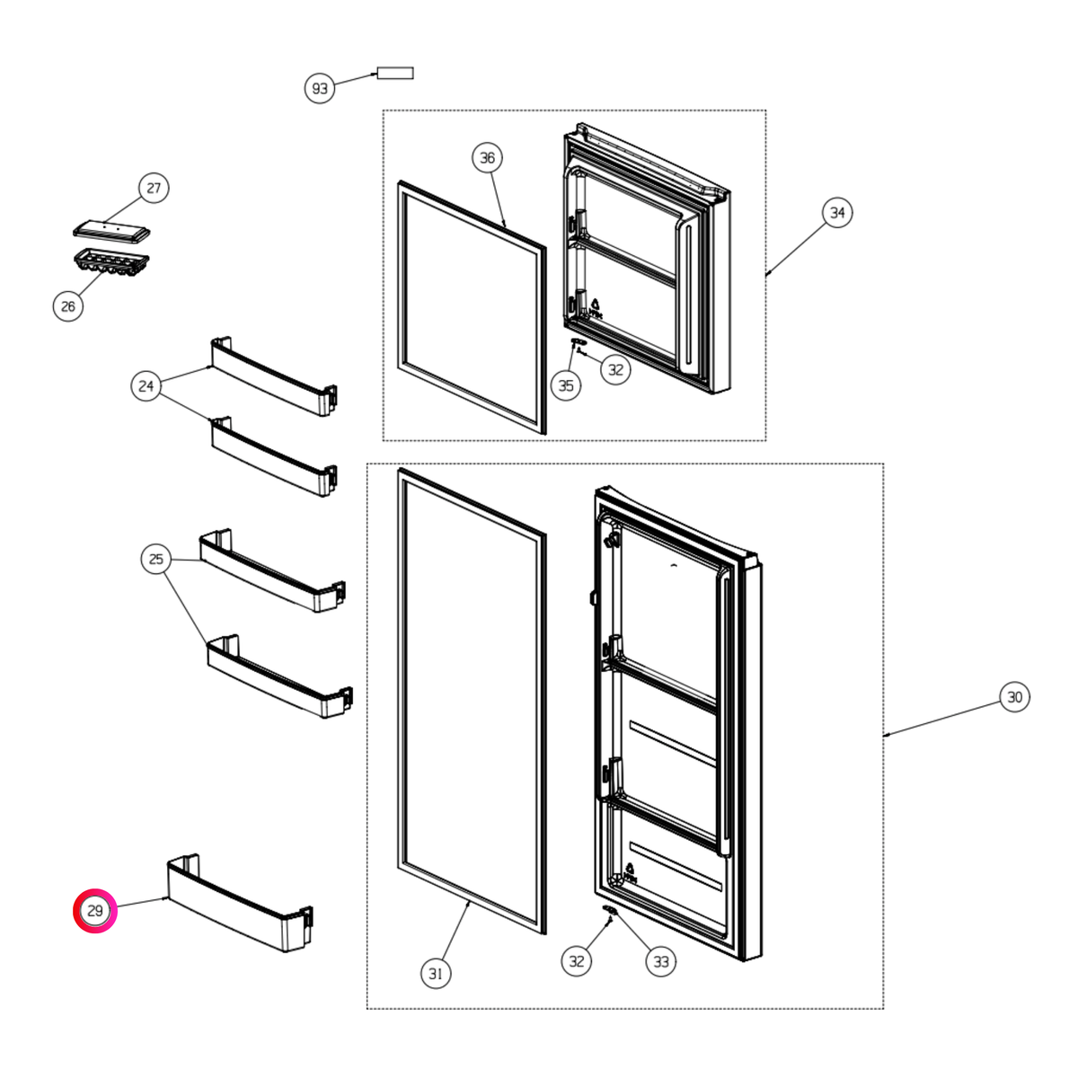 Parts diagram showing K4088100 for Hisense fridge models
