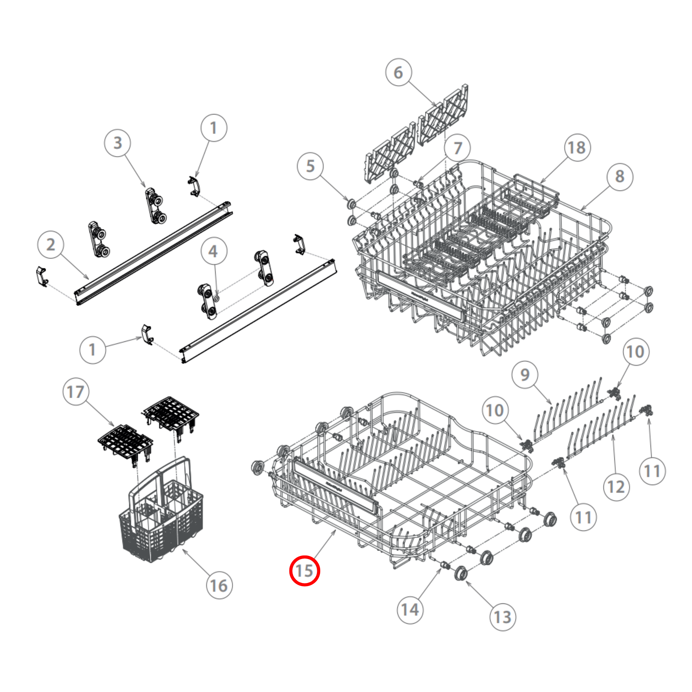 H0120800698F Fisher & Paykel Dishwasher Lower Rack - H0120800698C