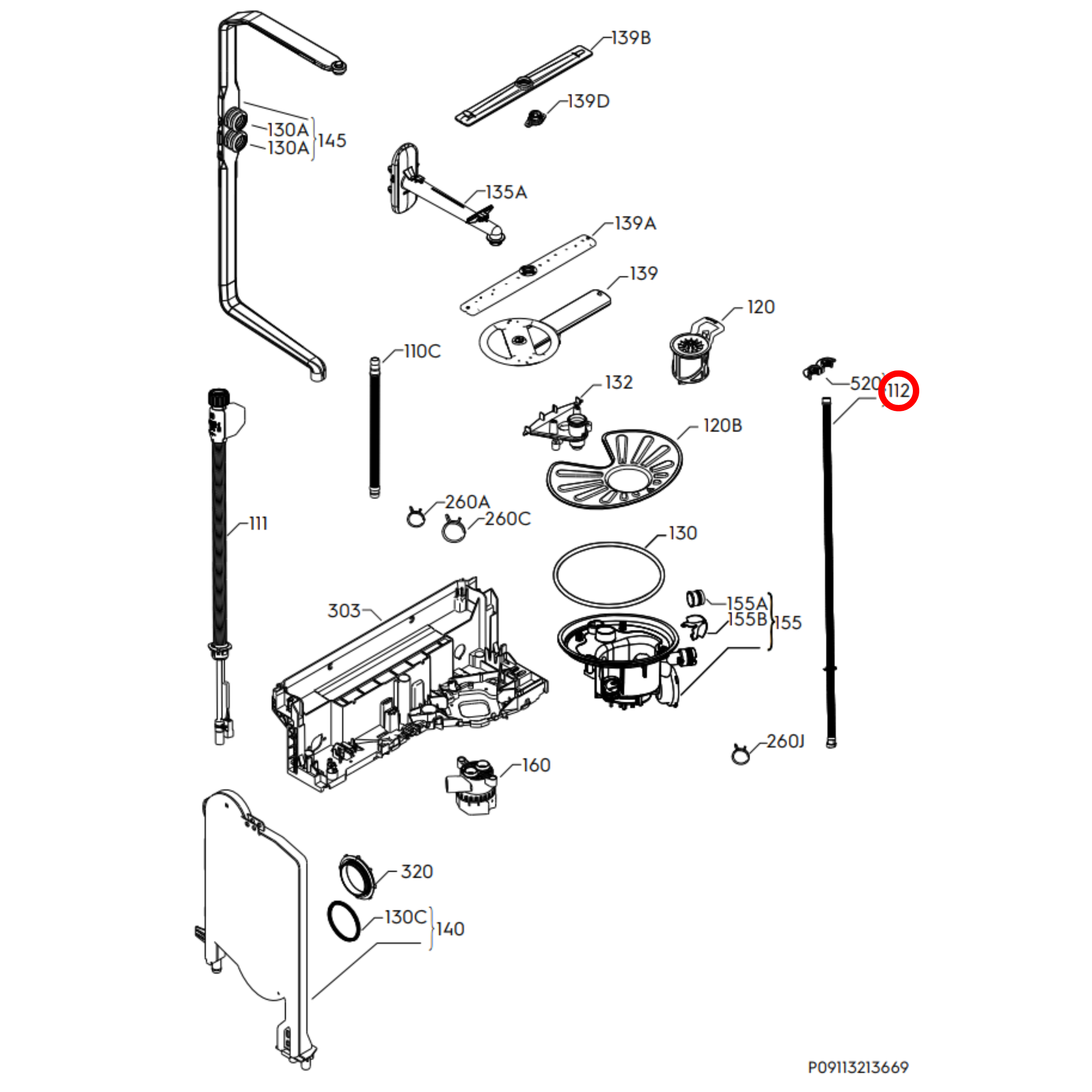 140005633064 AEG, Dishlex, Electrolux, Westinghouse Dishwasher Drain Hose 2340Mm - 140010997017