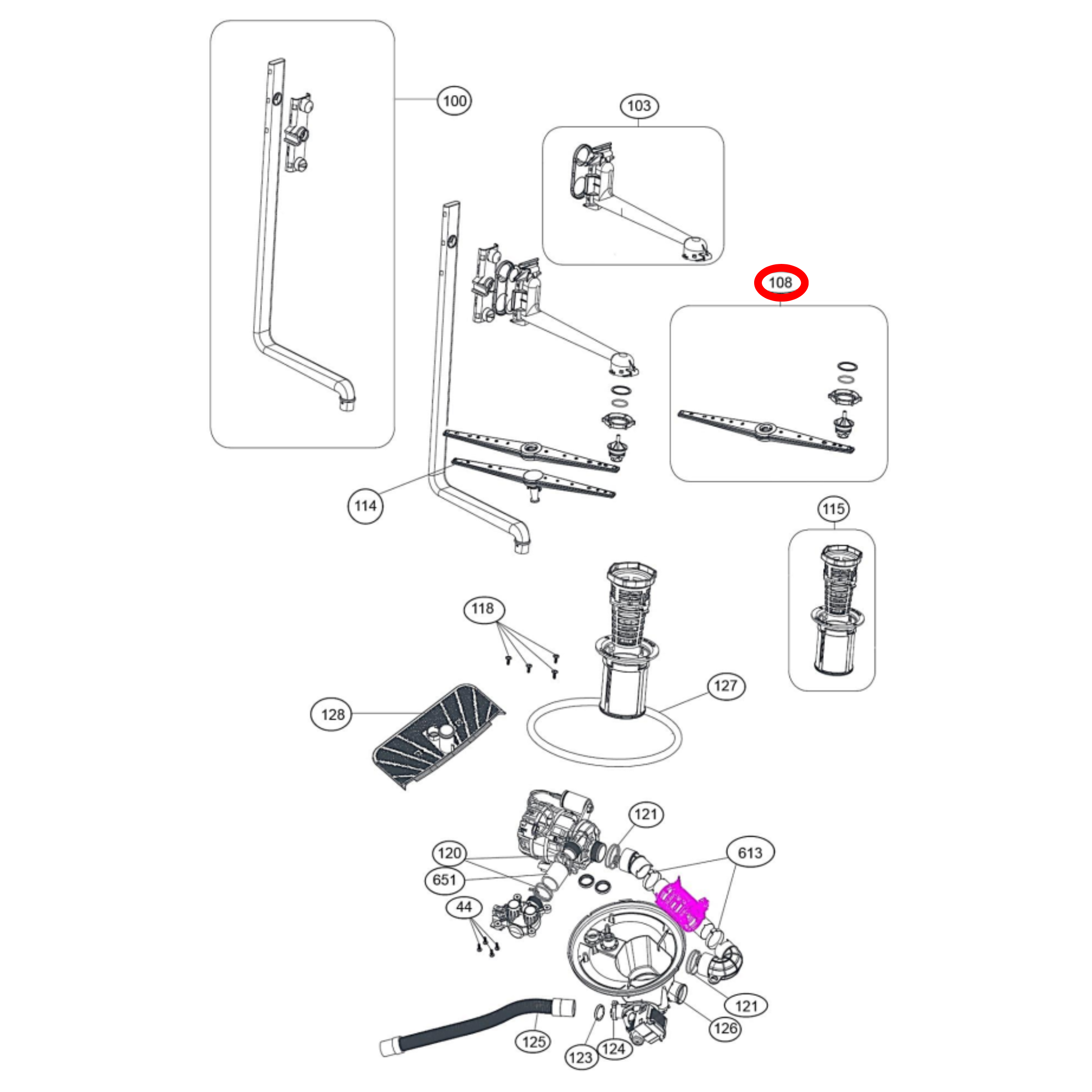 4055762159 Westinghouse Dishwasher Upper Spray Arm - 42153409