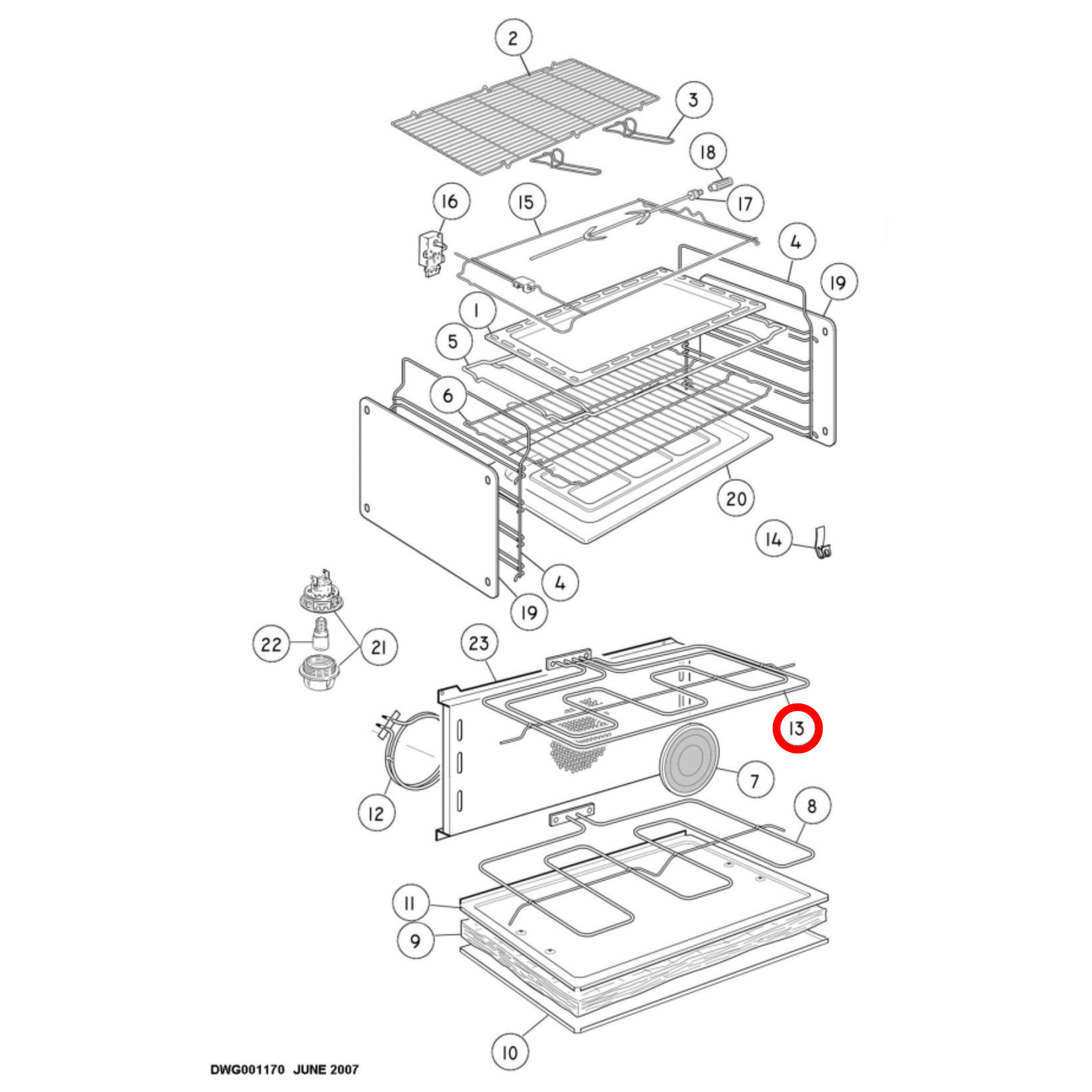 573653 Delonghi, Euromaid, Fisher & Paykel, Kleenmaid Oven Top Dual Grill Element 1250W-2200W - 062075004