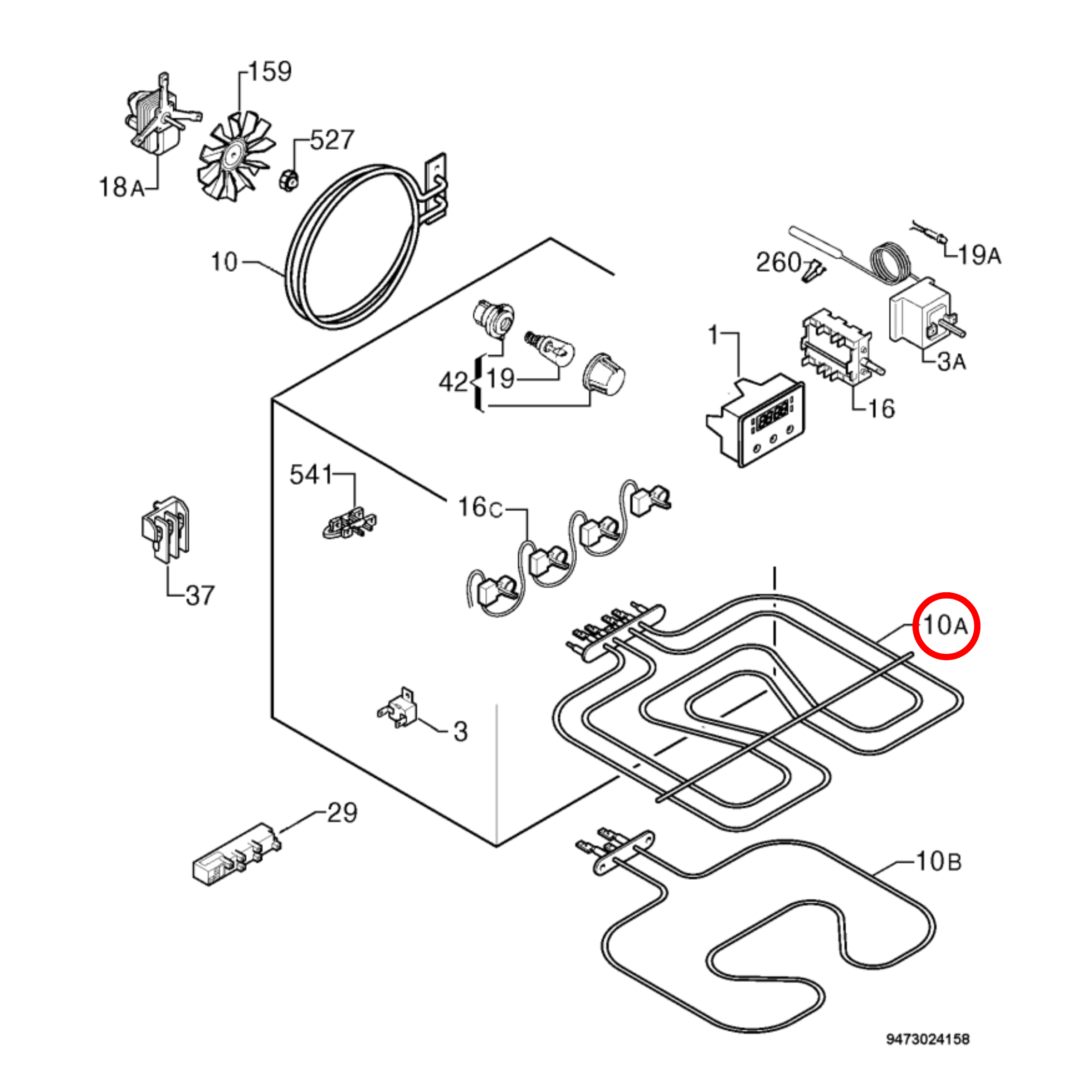 3570411037 Electrolux Oven Upper Grill Element 1650W