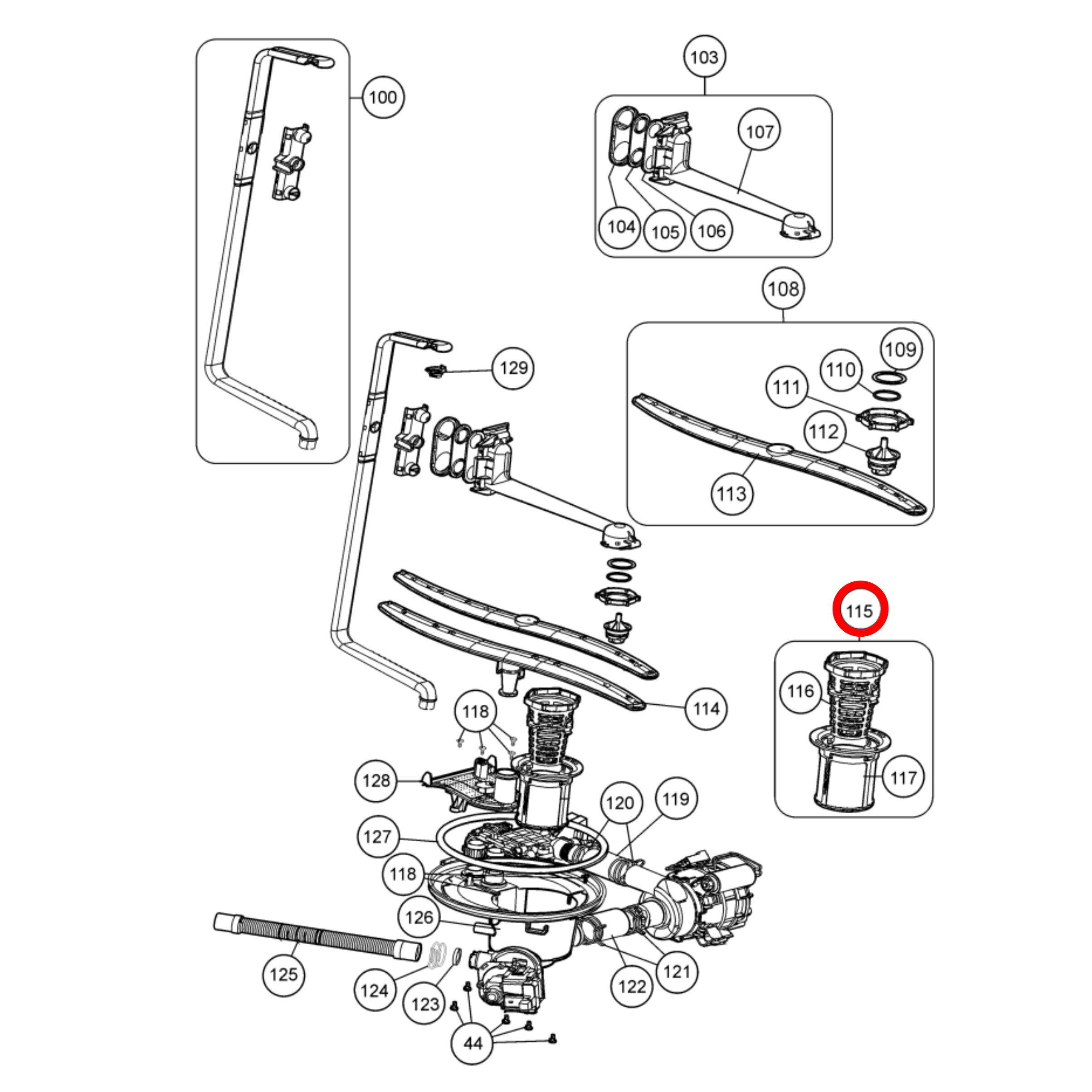 42035214 Westinghouse Dishwasher Filter Assembly - 42021086