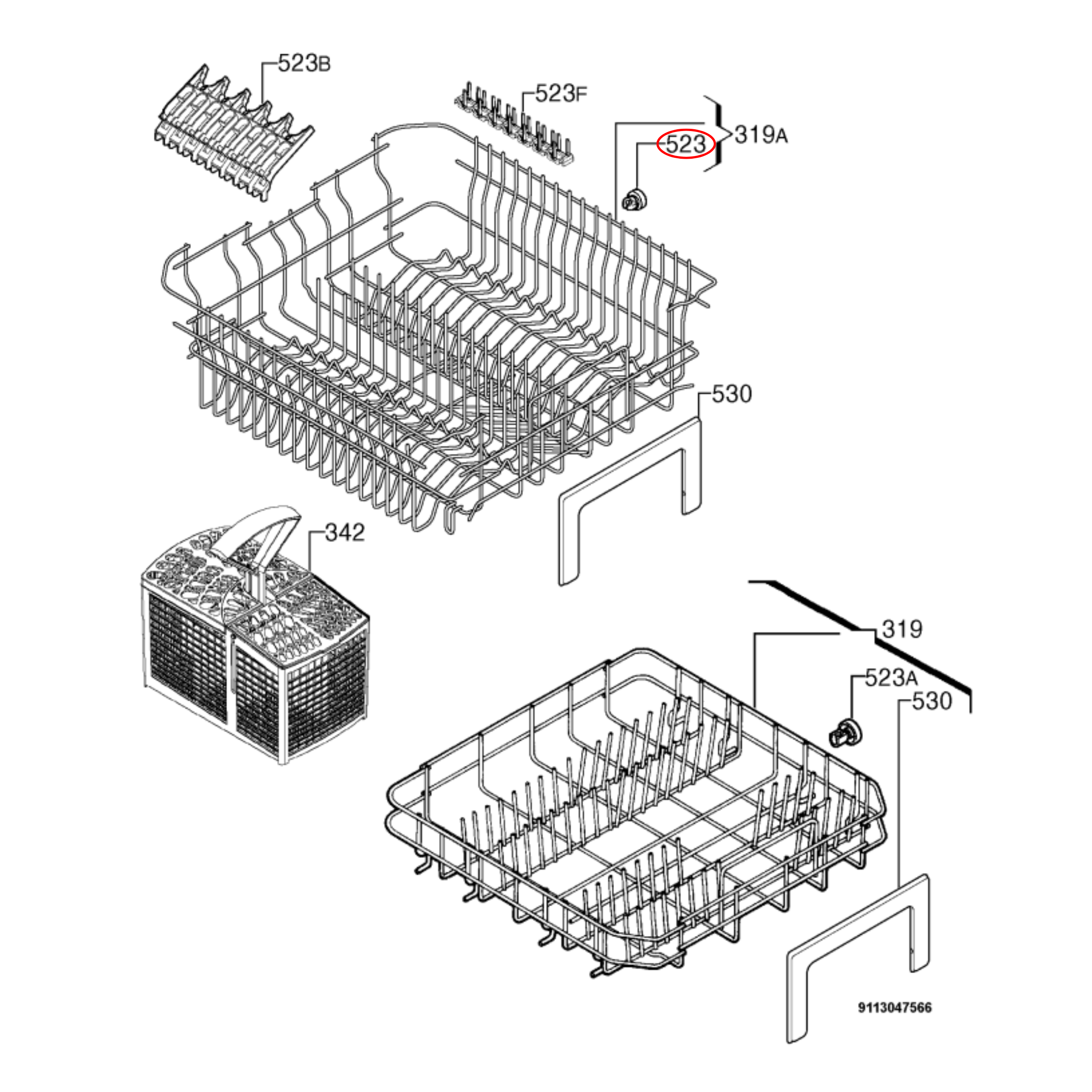50286967000 AEG, Electrolux, Dishlex, Simpson, Westinghouse Dishwasher Top Basket Wheels Pack Of 8