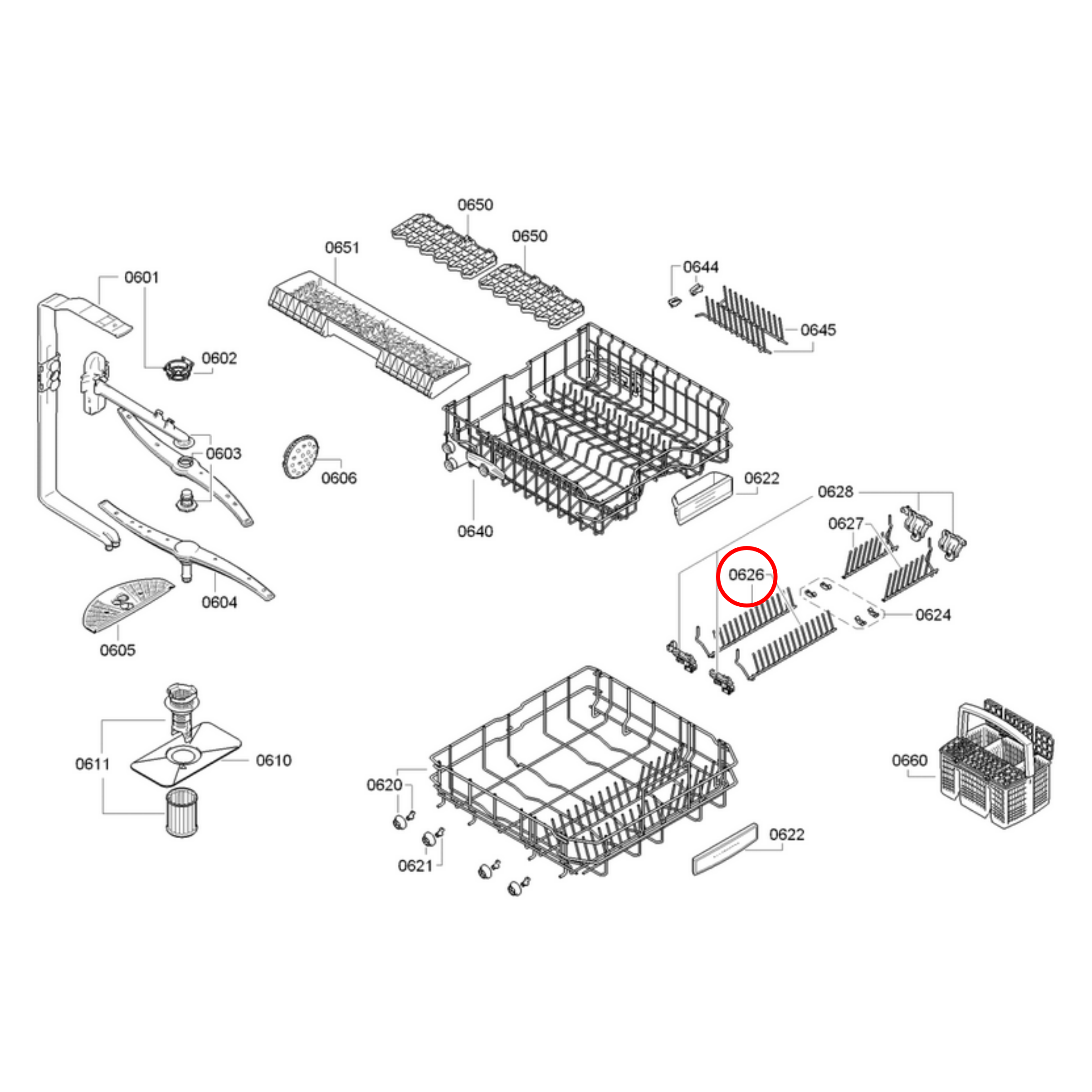 00645101 Bosch Dishwasher Lower Basket Rack Flip Insert Pair