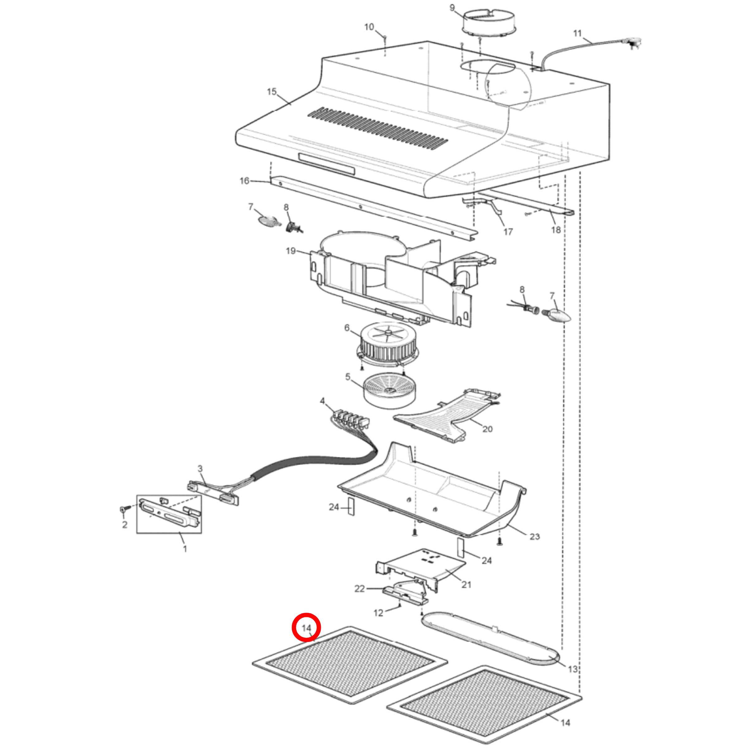 4055921433 Chef, Simpson, Westinghouse Rangehood Filter 18 Layers - 0144002130